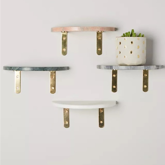 Anthropologie Green/Gold Marble Demi Crescent Wall Shelf - Picture 4 of 7